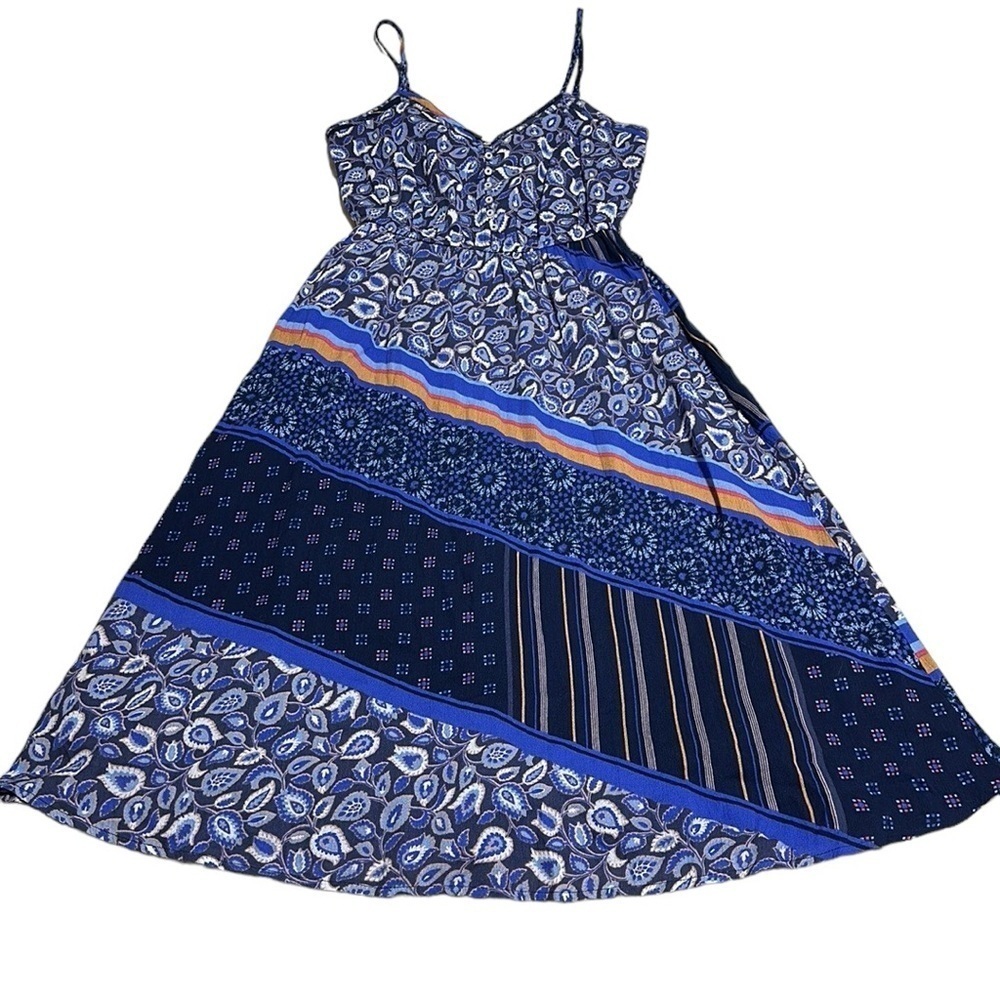aerie Blue Cotton Paisley Print Spaghetti Strap Fully Lined Sun Dress S NWT